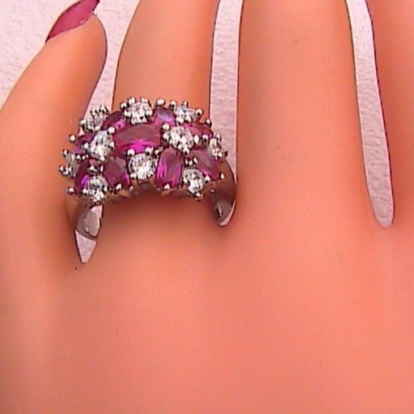 14k Wg Filled Ruby & White Topaz GoldRing  (#68) - Picture 2 of 8